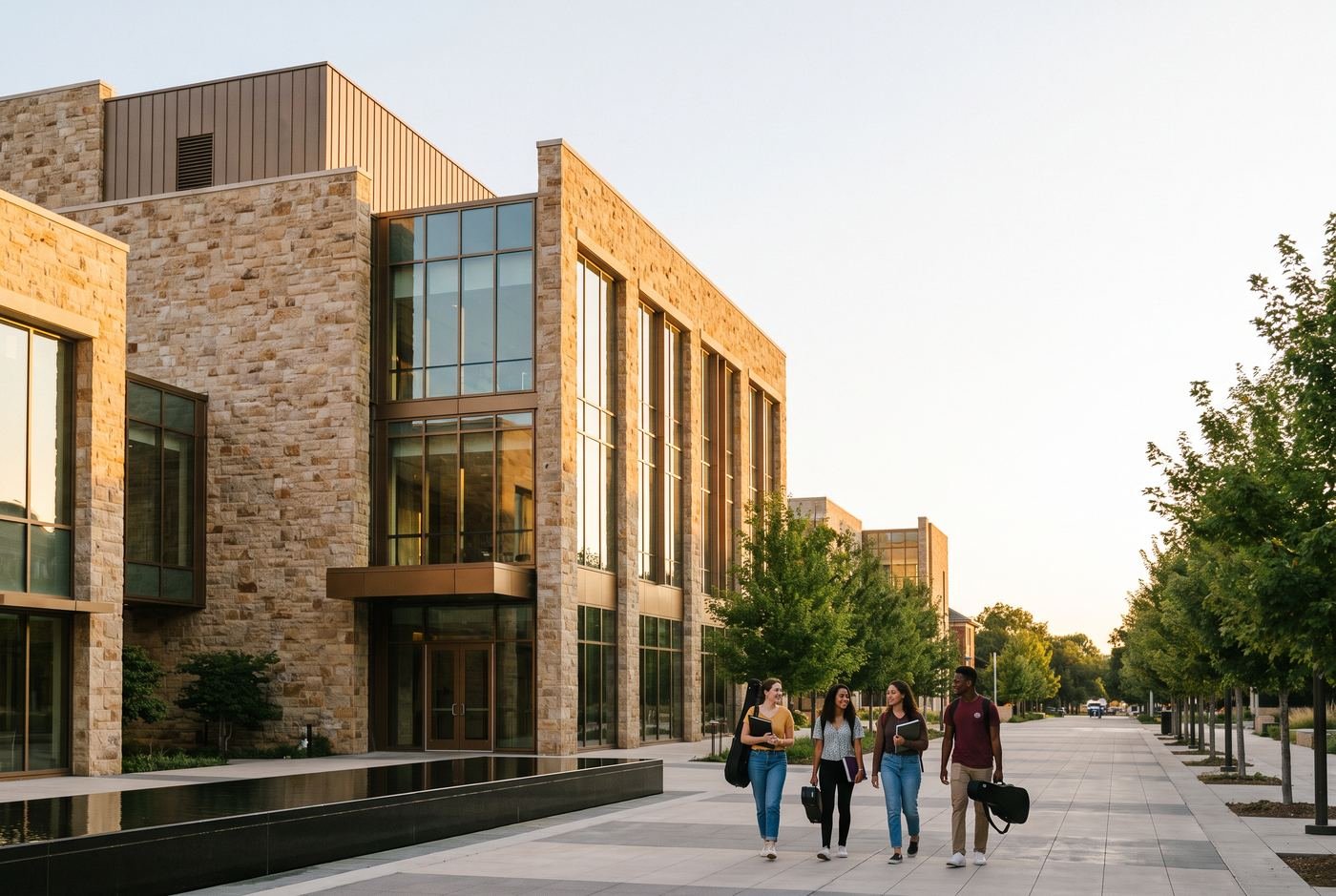 AI-generated editorial view inspired by The Colburn School in Bunker Hill, Downtown Los Angeles.