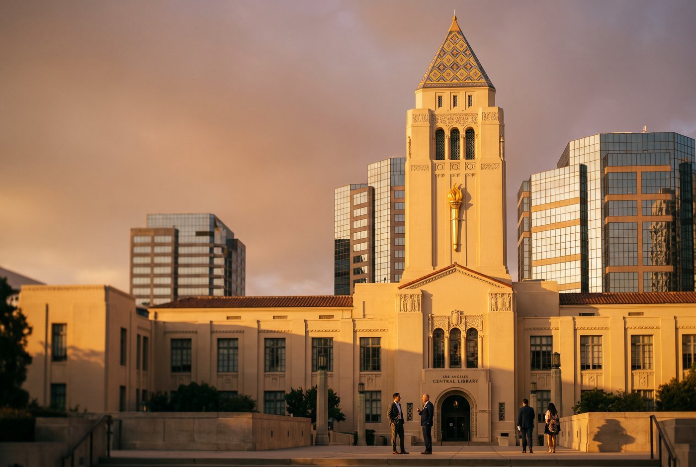AI-generated editorial view inspired by Los Angeles Central Library in Financial District, Downtown Los Angeles.