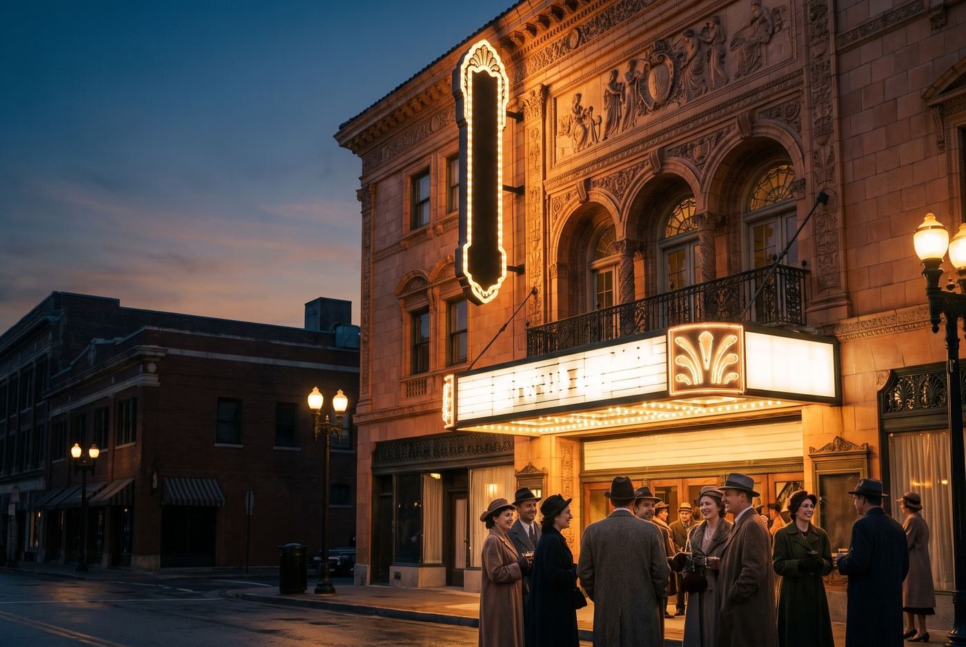 AI-generated editorial view inspired by Orpheum Theatre in Historic Core, Downtown Los Angeles.