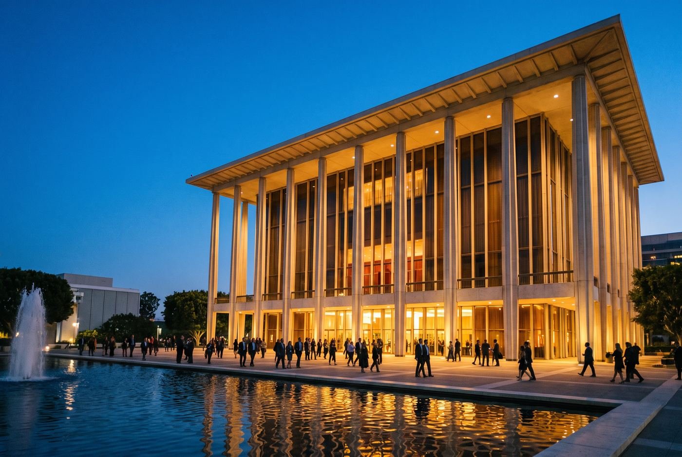 AI-generated editorial view inspired by The Music Center in Bunker Hill, Downtown Los Angeles.