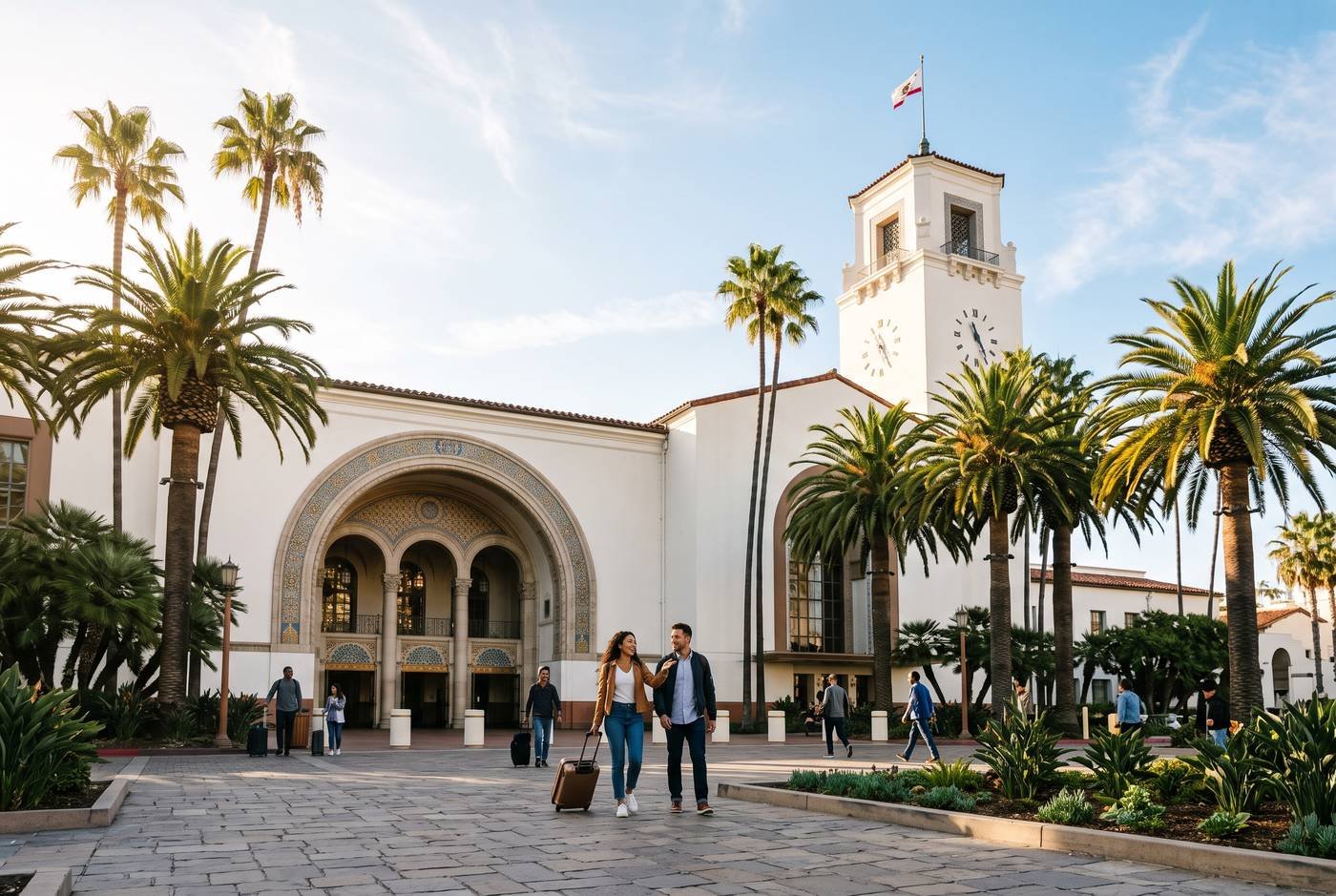 AI-generated editorial view inspired by Union Station Los Angeles in Downtown Los Angeles, Downtown Los Angeles.