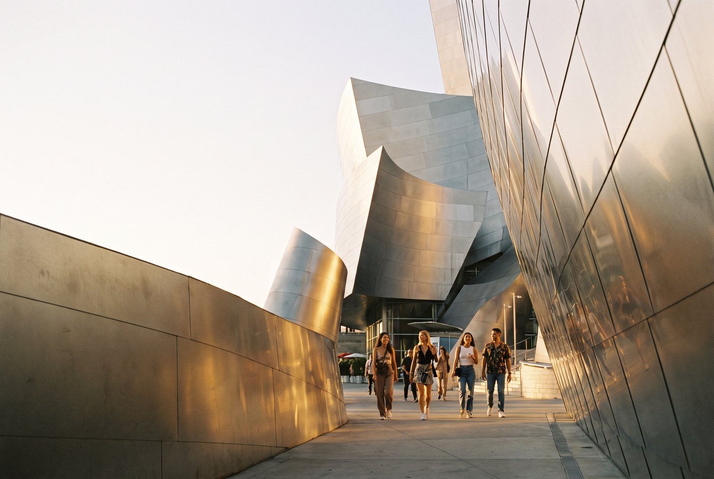 AI-generated editorial view inspired by Walt Disney Concert Hall in Bunker Hill, Downtown Los Angeles.